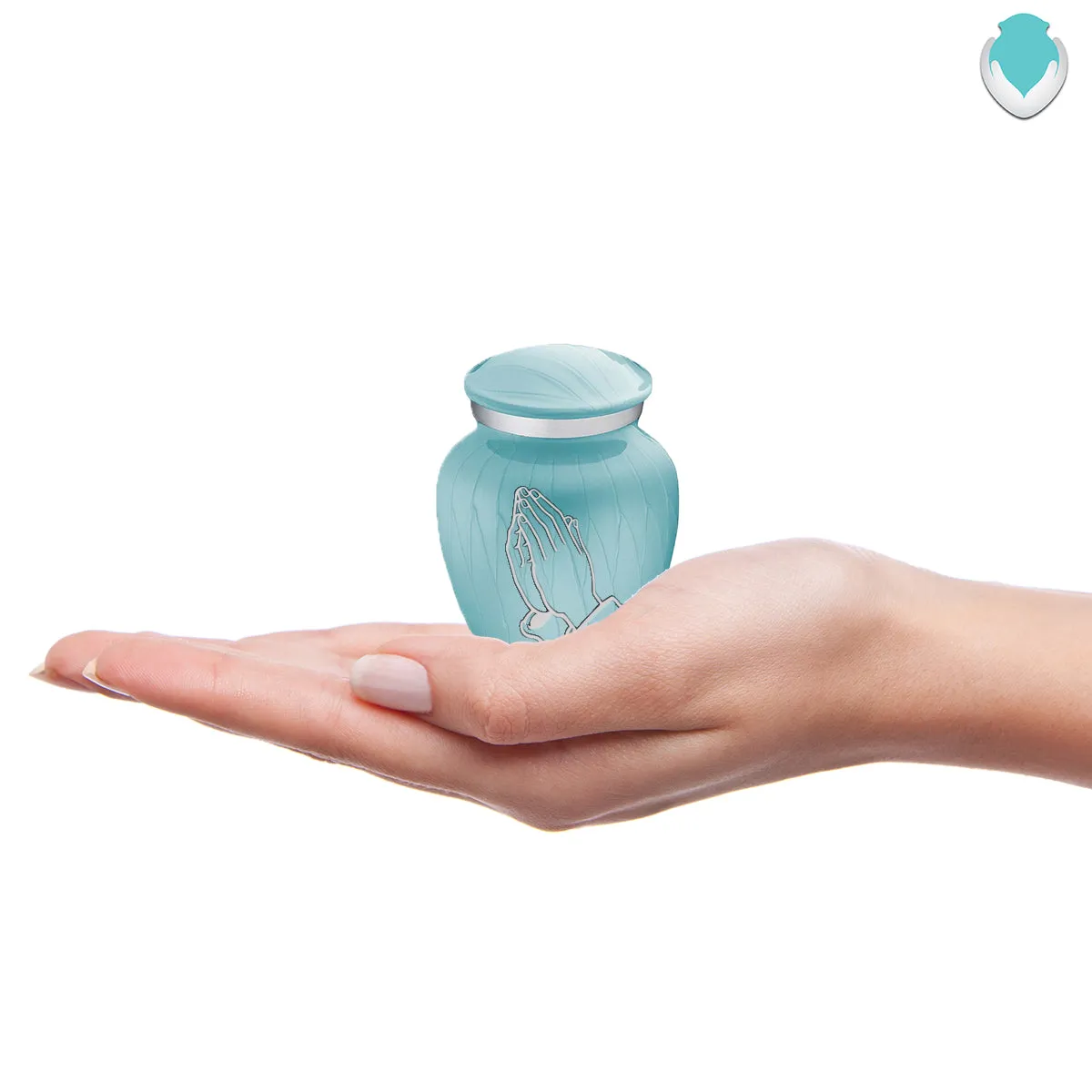 Keepsake Embrace Pearl Light Blue Praying Hands Cremation Urn