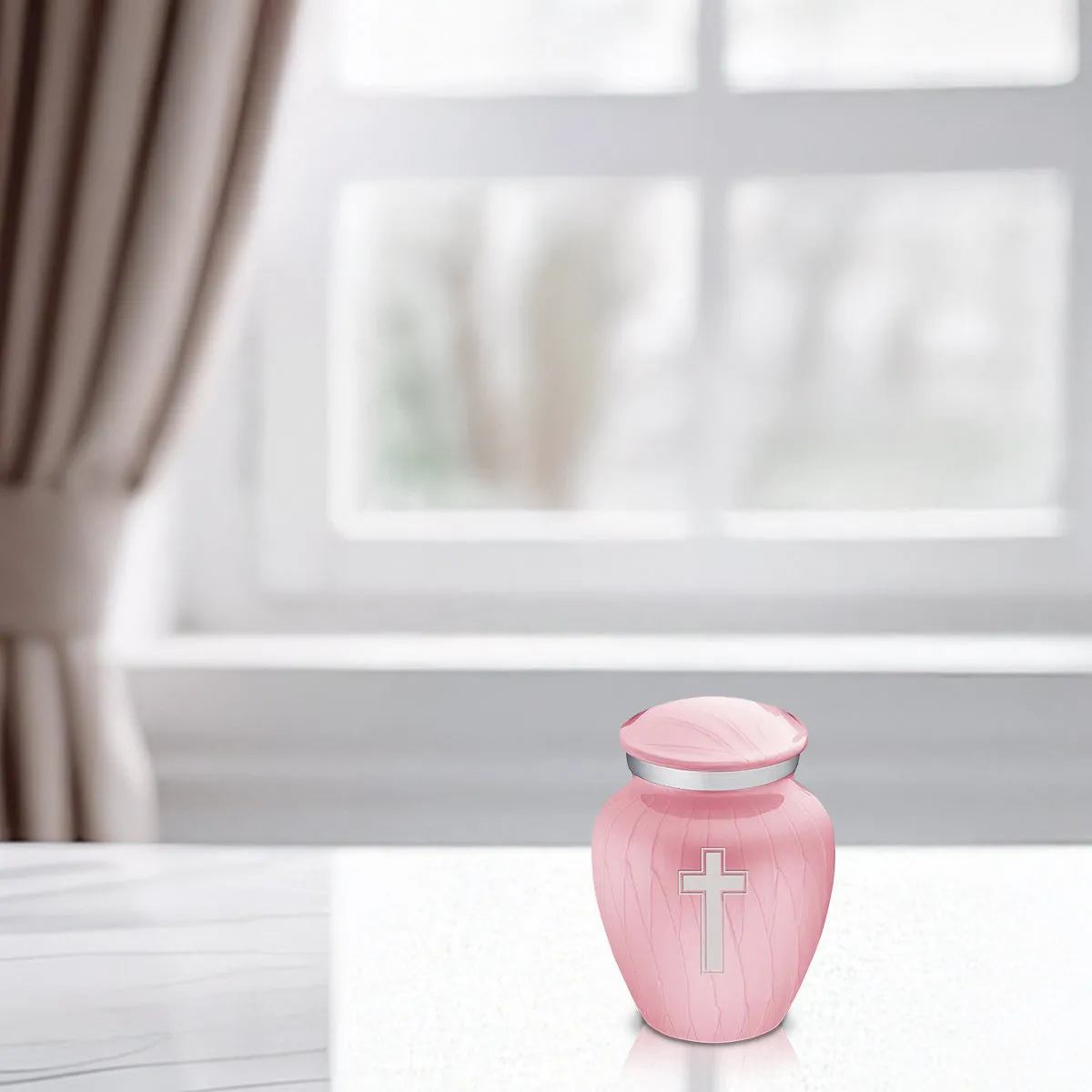 Keepsake Embrace Pearl Light Pink Simple Cross Cremation Urn