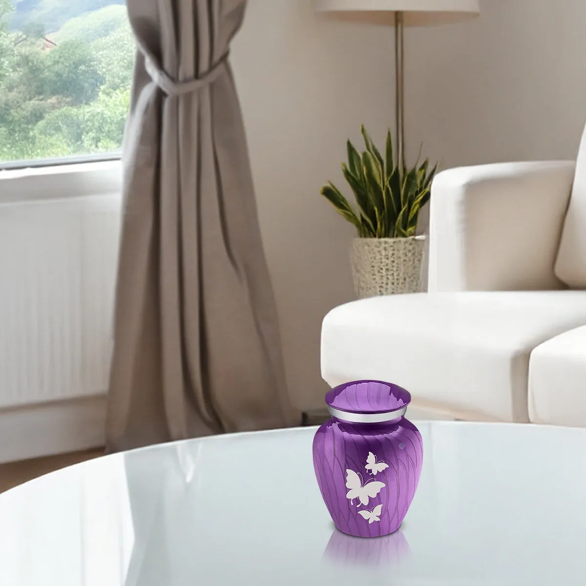 Keepsake Embrace Pearl Purple Butterflies Cremation Urn