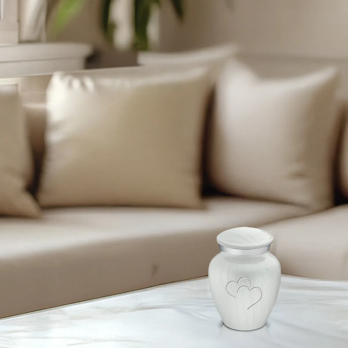 Keepsake Embrace Pearl White Hearts Cremation Urn