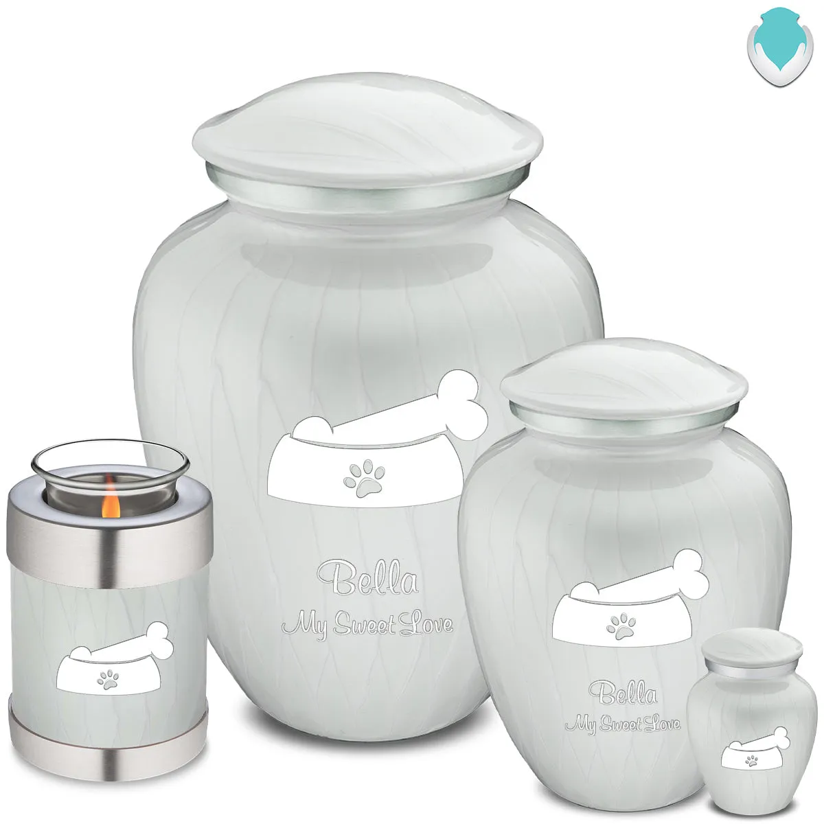 Keepsake  Embrace Pearl White Pet Dog Bone Cremation Urn