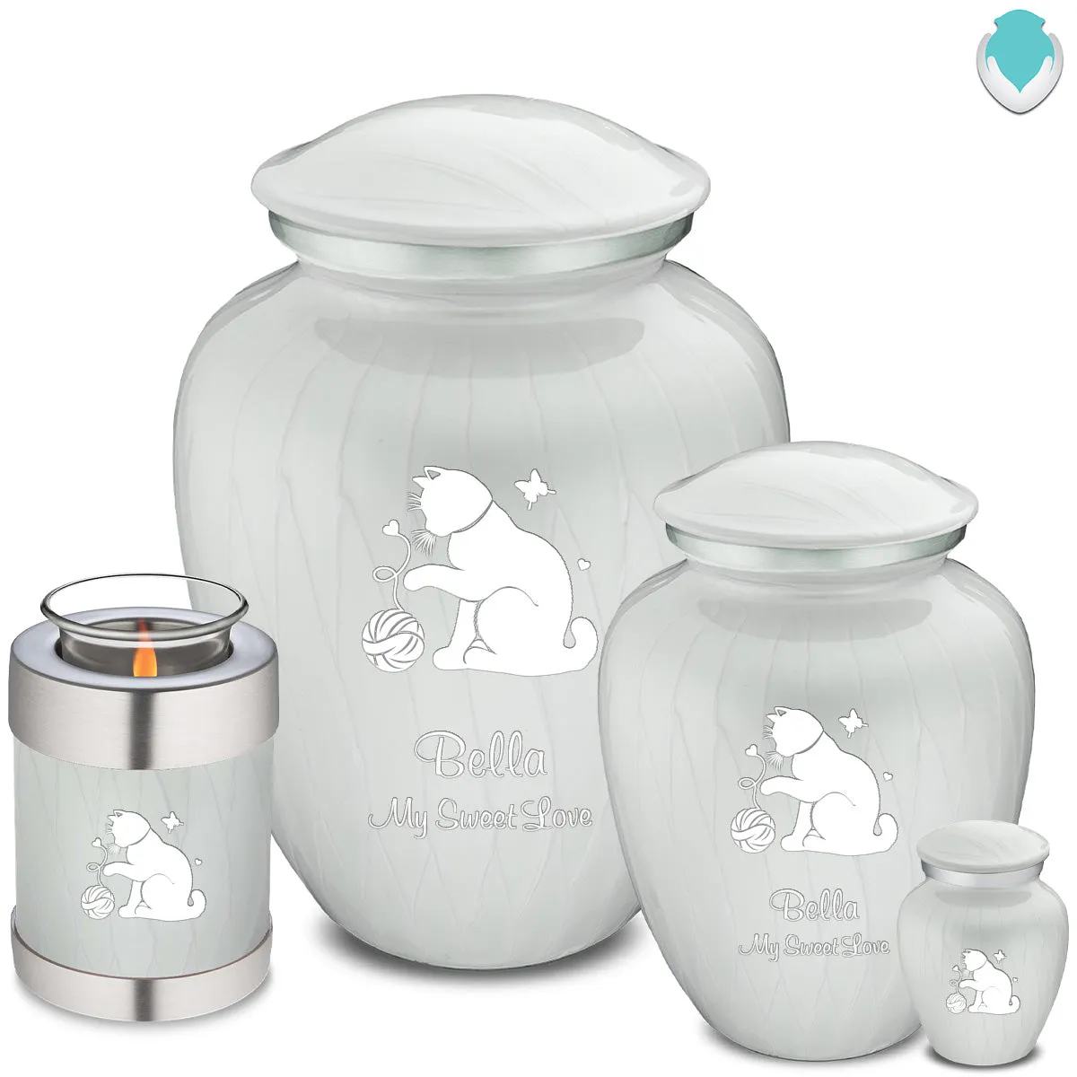 Keepsake Embrace Pearl White Pet Fun Cat Cremation Urn