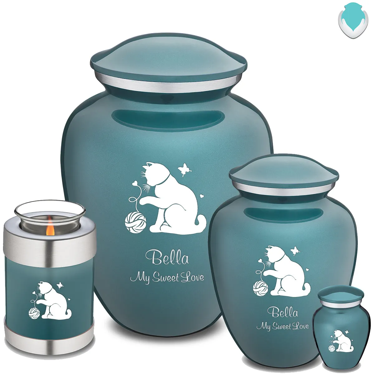 Keepsake Embrace Teal Pet Fun Cat Cremation Urn
