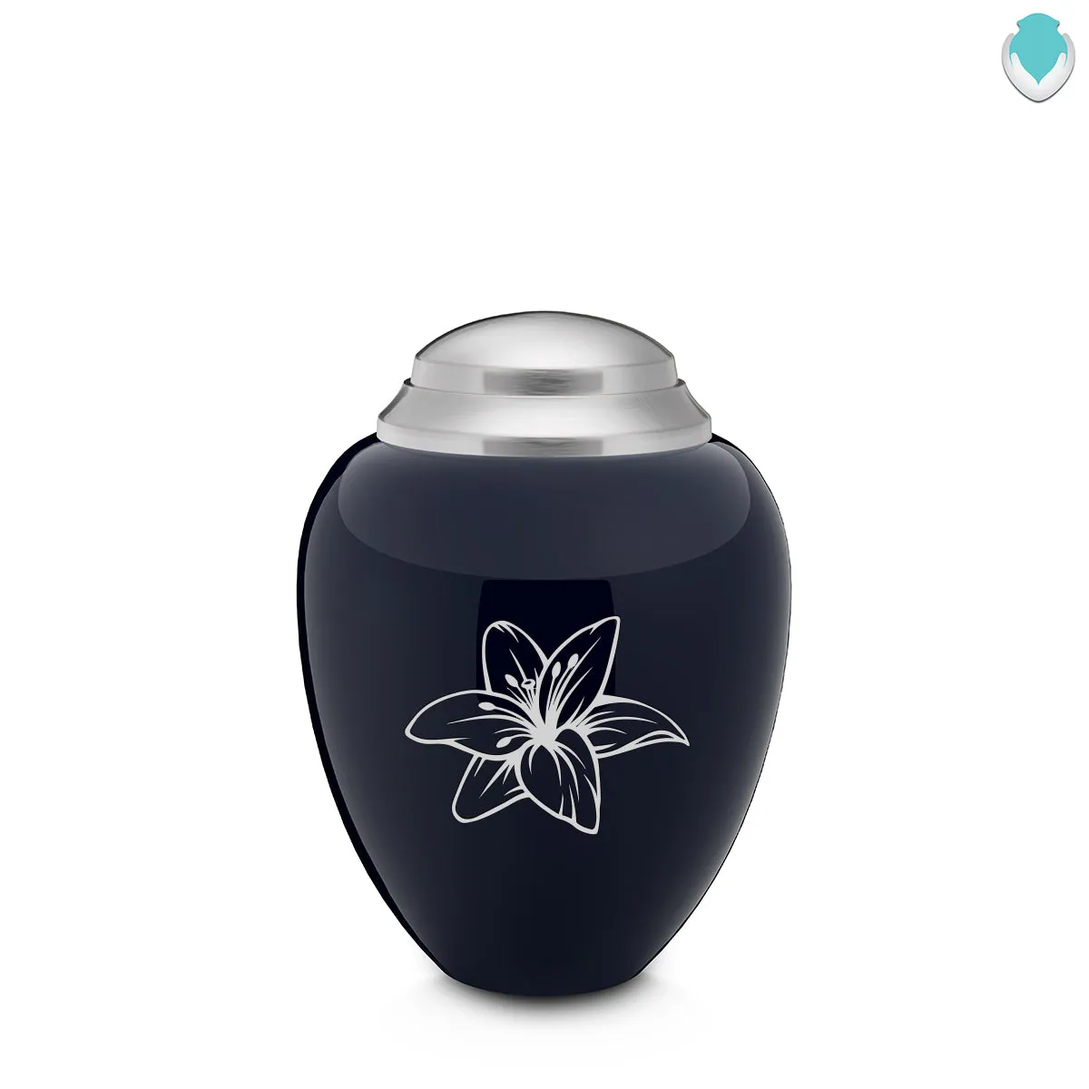 Keepsake Tribute Navy and Brushed Pewter Lily Cremation Urn