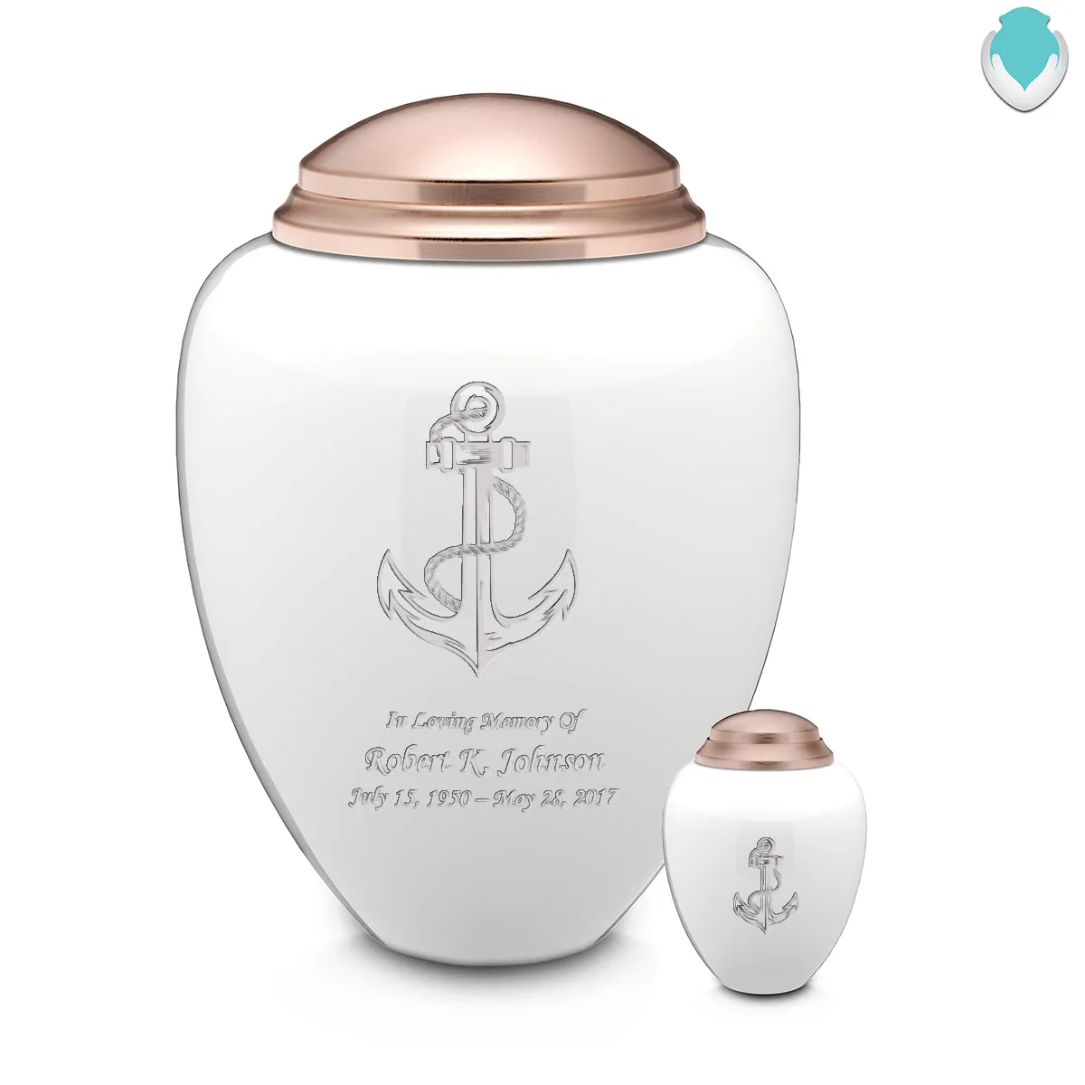 Keepsake Tribute White and Rose Gold Anchor Cremation Urn