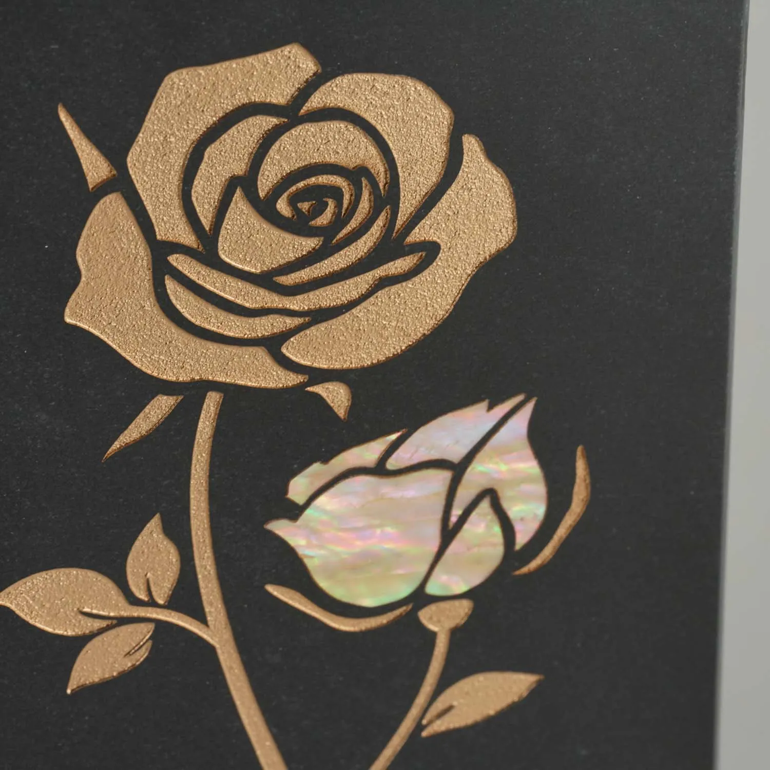 Keystone Black Marble Cremation Urn With Roses   Precious Pink Inlay