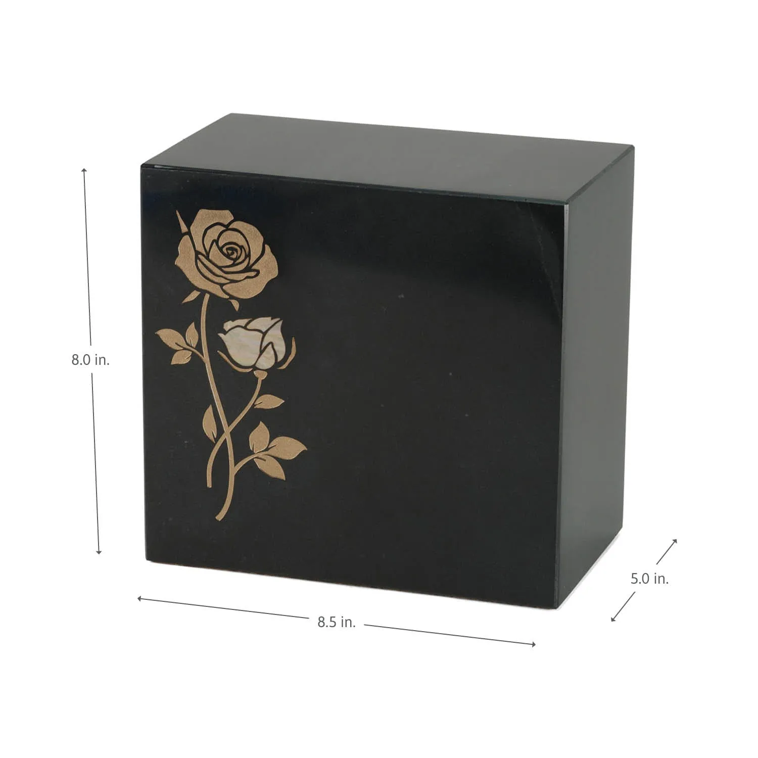 Keystone Black Marble Cremation Urn With Roses   Precious Pink Inlay