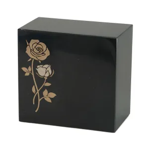 Keystone Black Marble Cremation Urn With Roses   Precious Pink Inlay