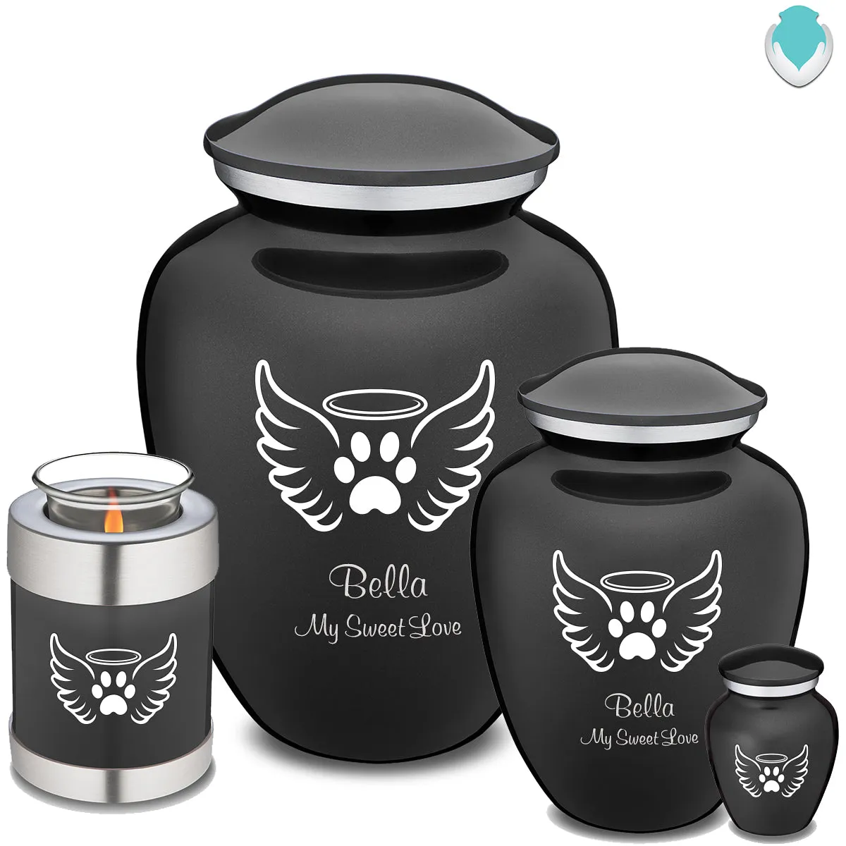 Large Embrace Charcoal Black Pet Angel Wings Cremation Urn