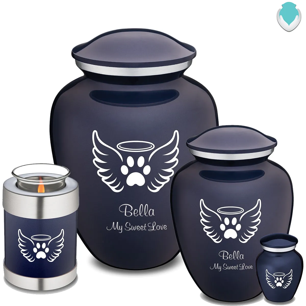 Large Embrace Cobalt Blue Pet Angel Wings Cremation Urn