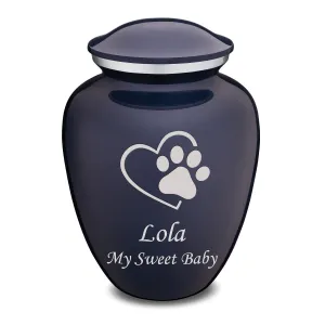 Large Embrace Cobalt Blue Single Paw Heart Pet Cremation Urn