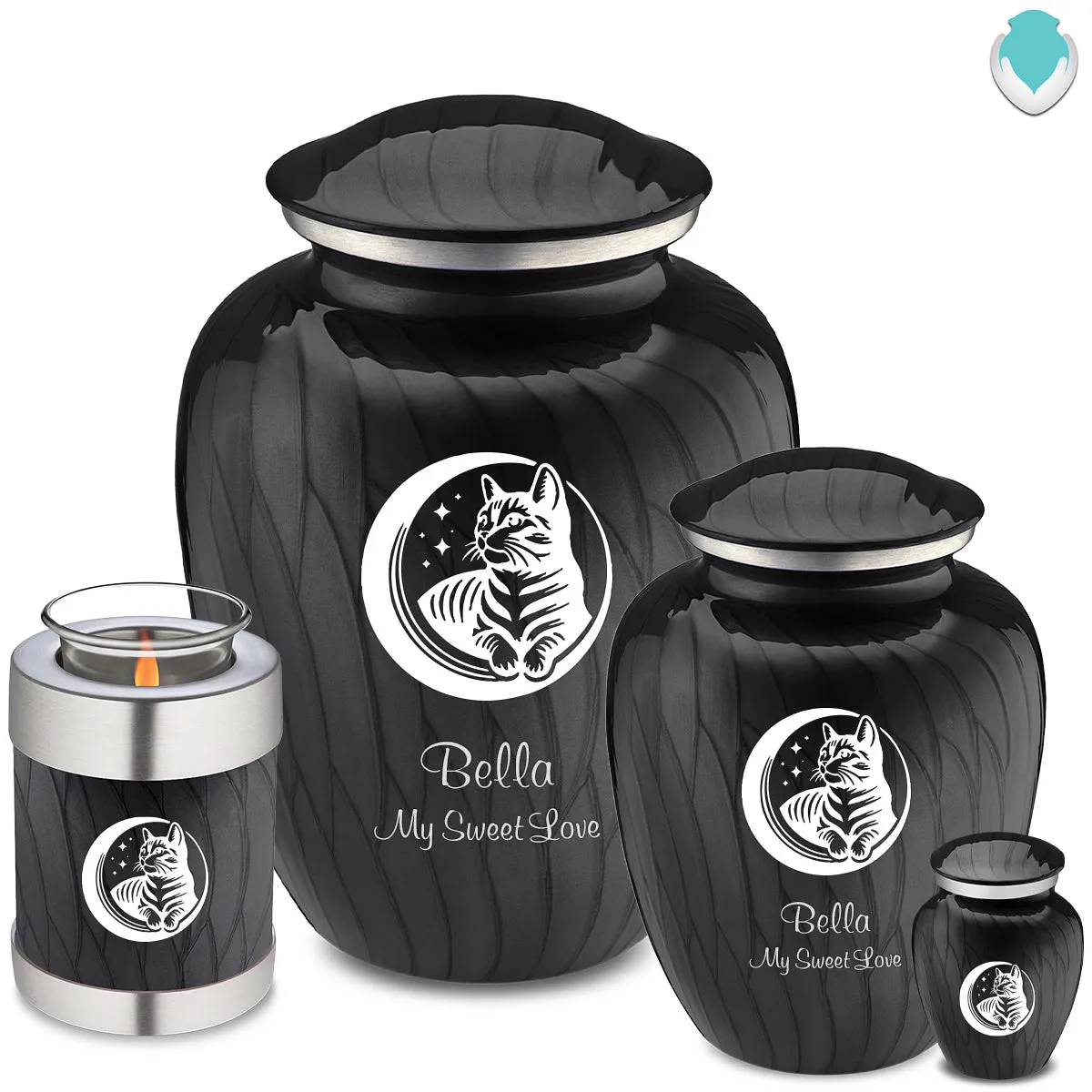 Large Embrace Pearl Black  Pet Cute Cat Cremation Urn
