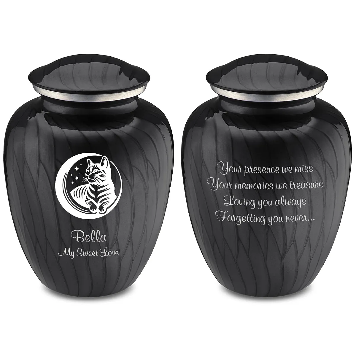 Large Embrace Pearl Black  Pet Cute Cat Cremation Urn