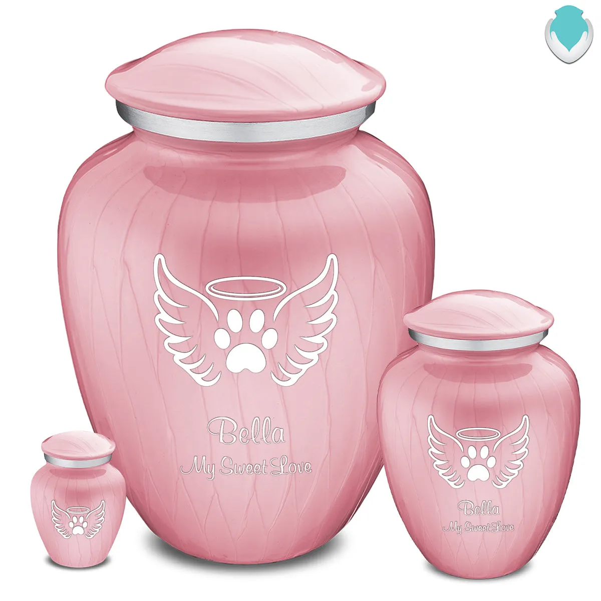 Large Embrace Pearl Pink Pet Angel Wings Cremation Urn