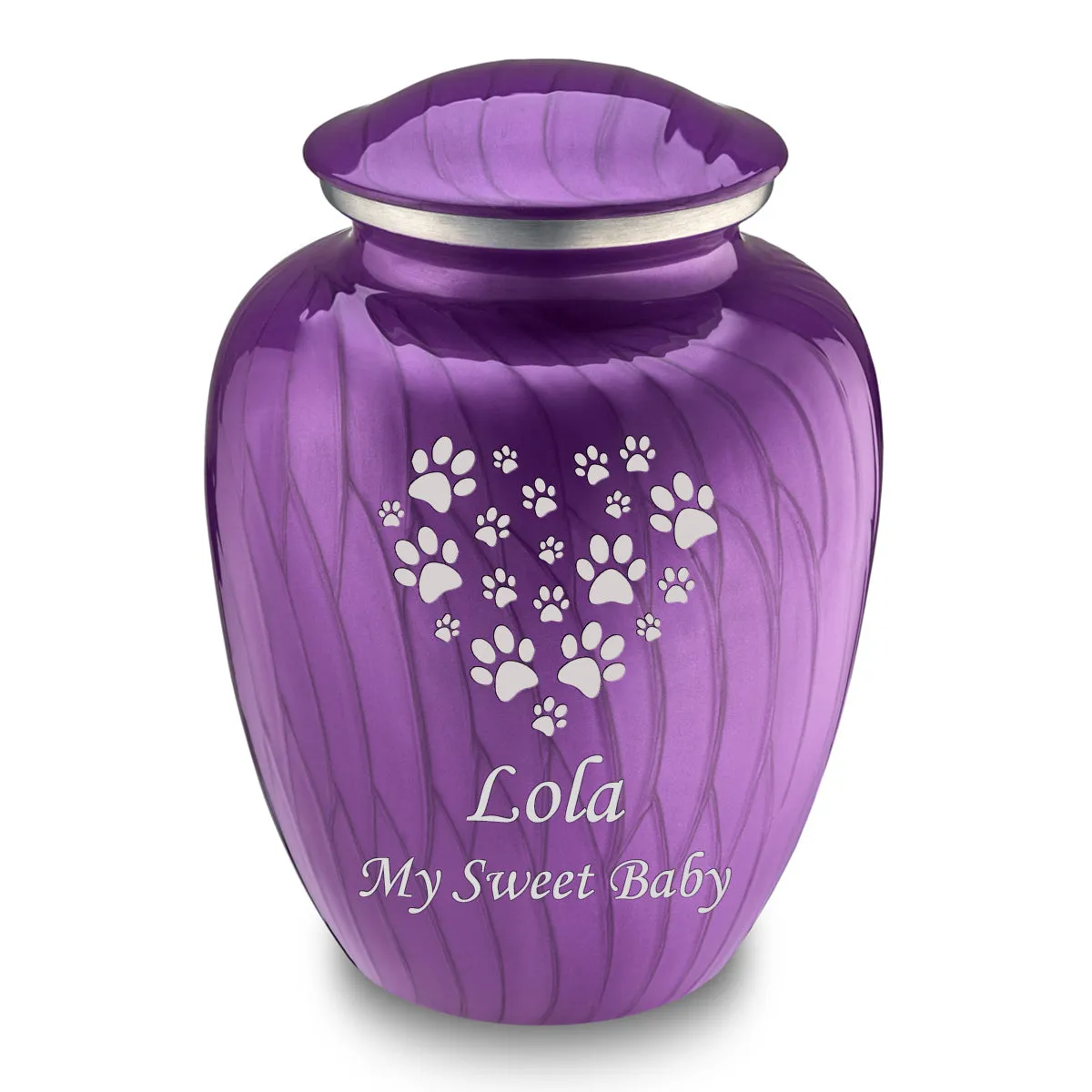 Large Embrace Pearl Purple Heart Paws Pet Cremation Urn