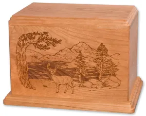 Laser Carved Wood Cremation Urn - Deer (Made in USA)