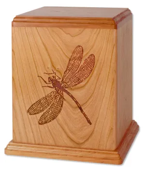 Laser Carved Wood Cremation Urn - Dragonfly (Made in USA)