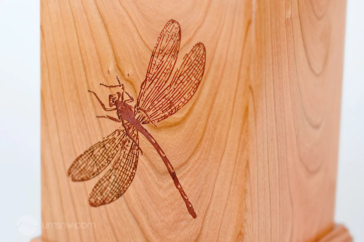 Laser Carved Wood Cremation Urn - Dragonfly (Made in USA)
