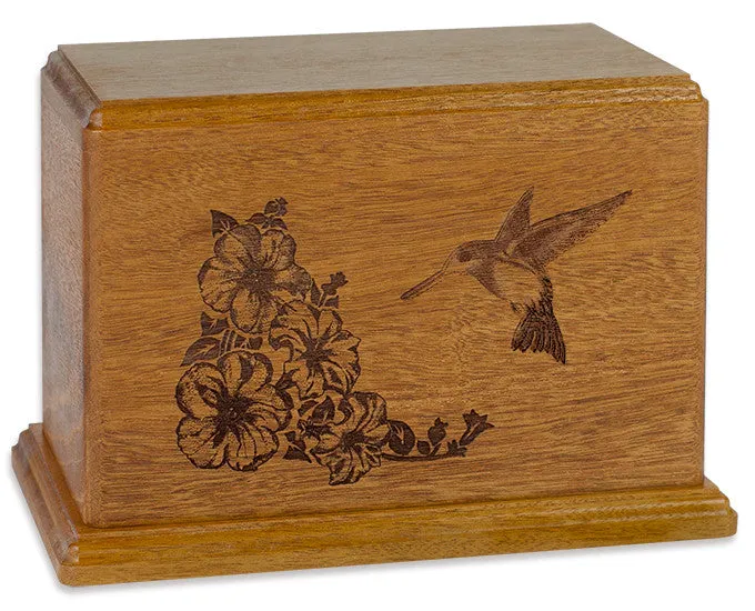 Laser Carved Wood Cremation Urn - Hummingbird (Made in USA)