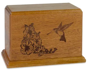 Laser Carved Wood Cremation Urn - Hummingbird (Made in USA)