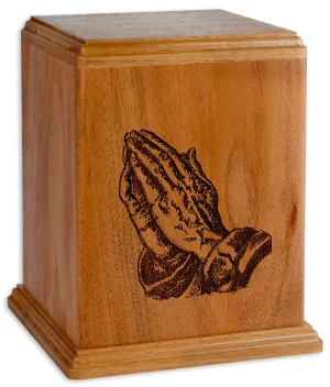 Laser Carved Wood Cremation Urn - Praying Hands (Made in USA)