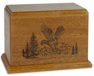 Laser Carved Wood Cremation Urn - Soaring Eagle (Made in USA)