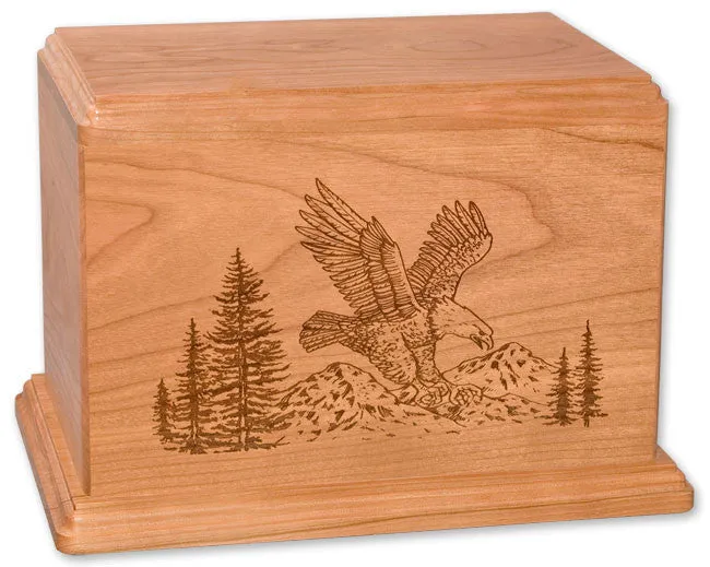 Laser Carved Wood Cremation Urn - Soaring Eagle (Made in USA)