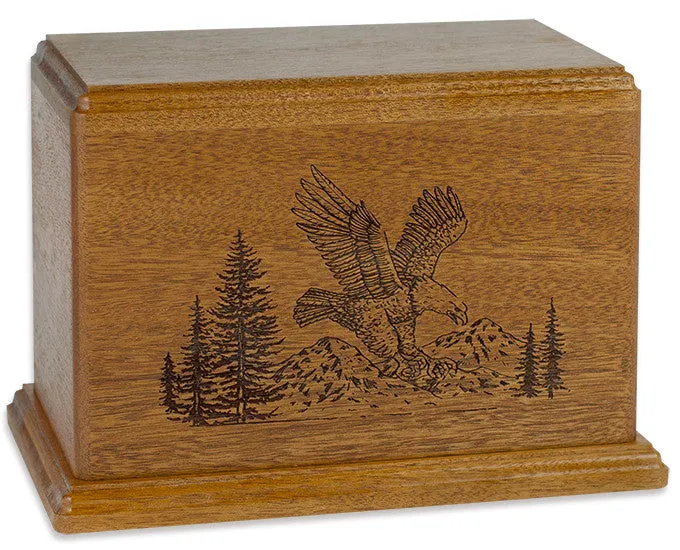Laser Carved Wood Cremation Urn - Soaring Eagle (Made in USA)