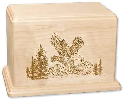 Laser Carved Wood Cremation Urn - Soaring Eagle (Made in USA)