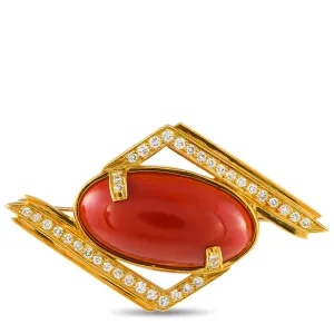 LB Exclusive 18K Yellow Gold 1.01 ct Diamond and Coral Brooch MF05-050525