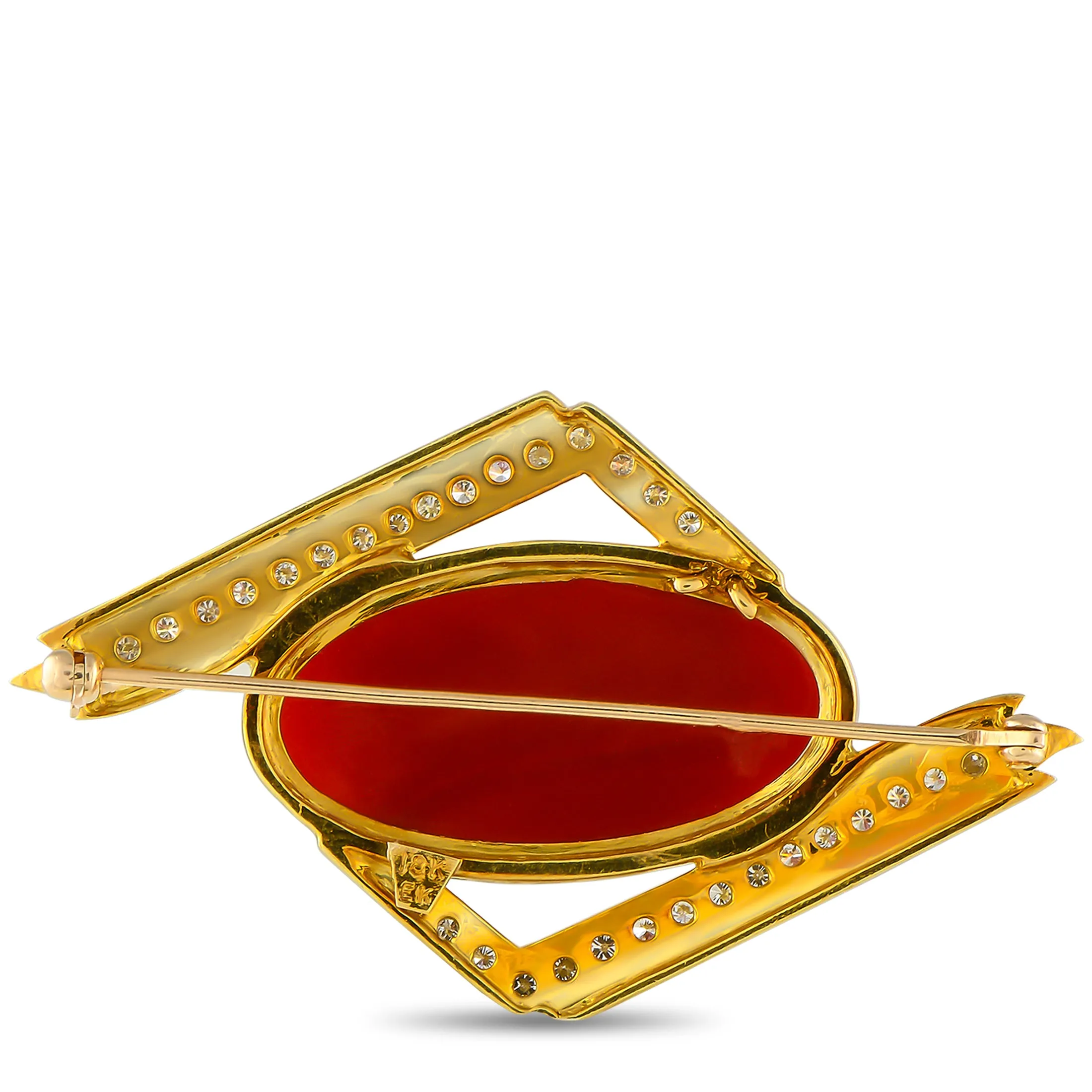 LB Exclusive 18K Yellow Gold 1.01 ct Diamond and Coral Brooch MF05-050525