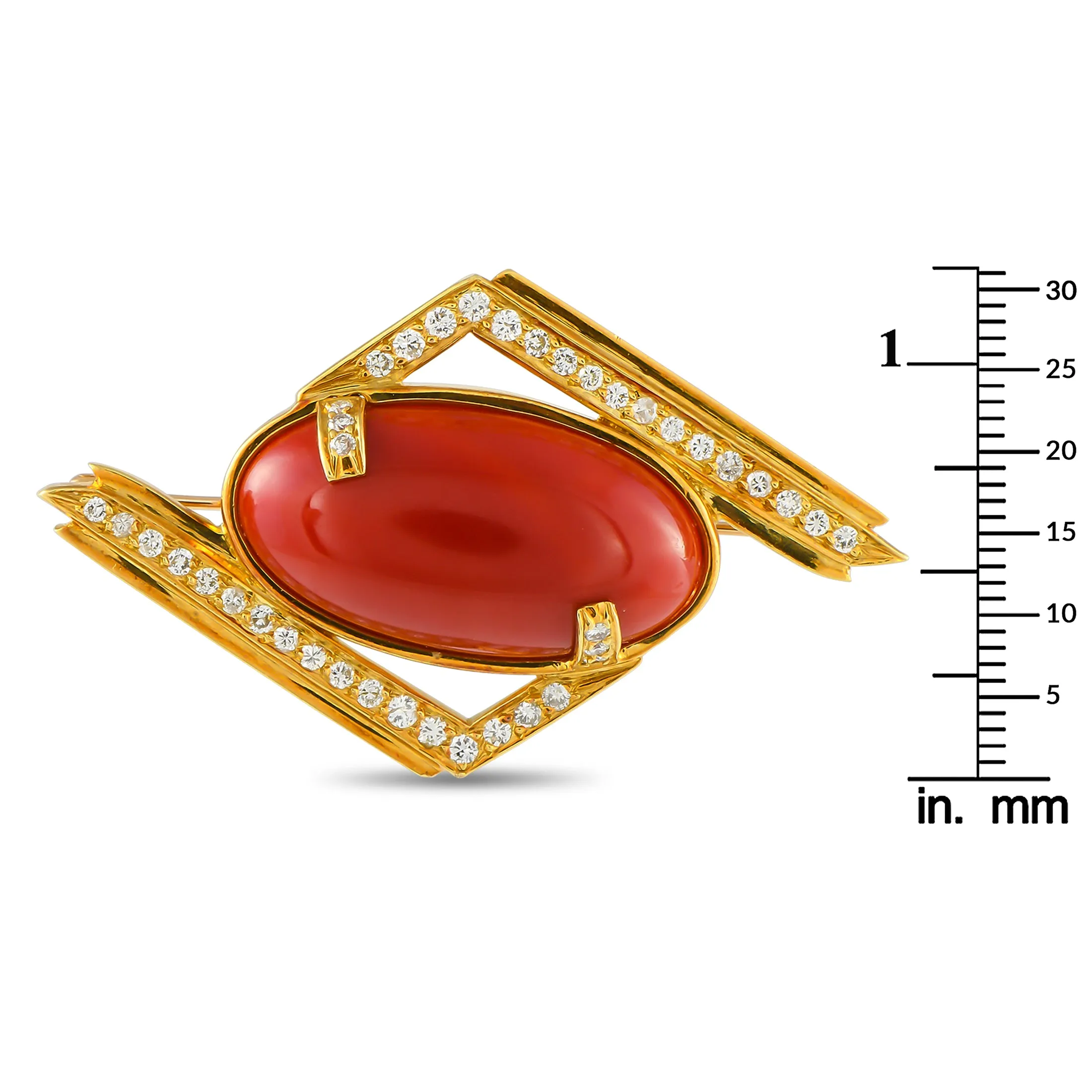 LB Exclusive 18K Yellow Gold 1.01 ct Diamond and Coral Brooch MF05-050525