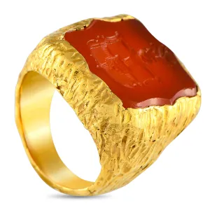 LB Exclusive 18K Yellow Gold Heraldic Intaglio Carnelian Ring MF02-050525
