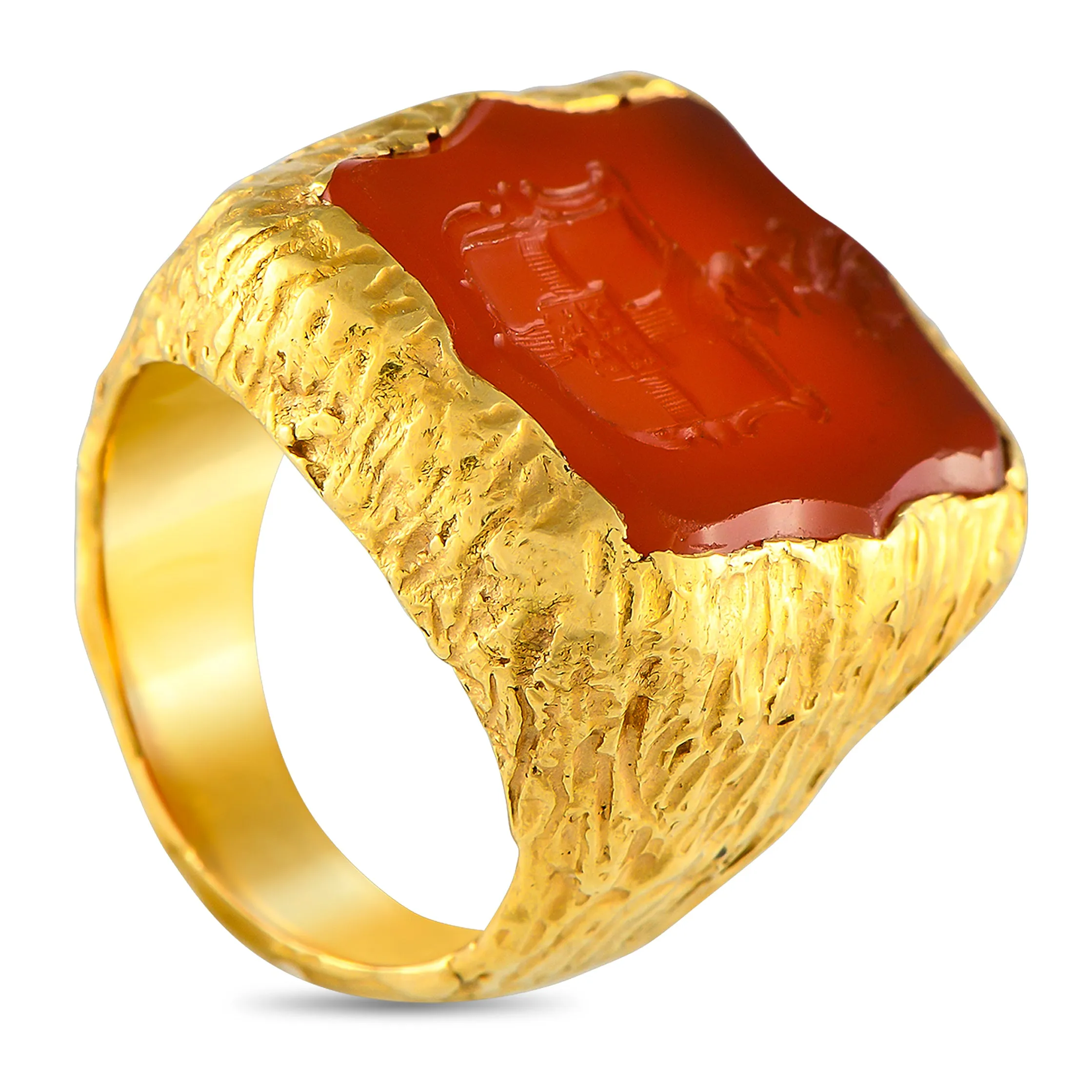 LB Exclusive 18K Yellow Gold Heraldic Intaglio Carnelian Ring MF02-050525