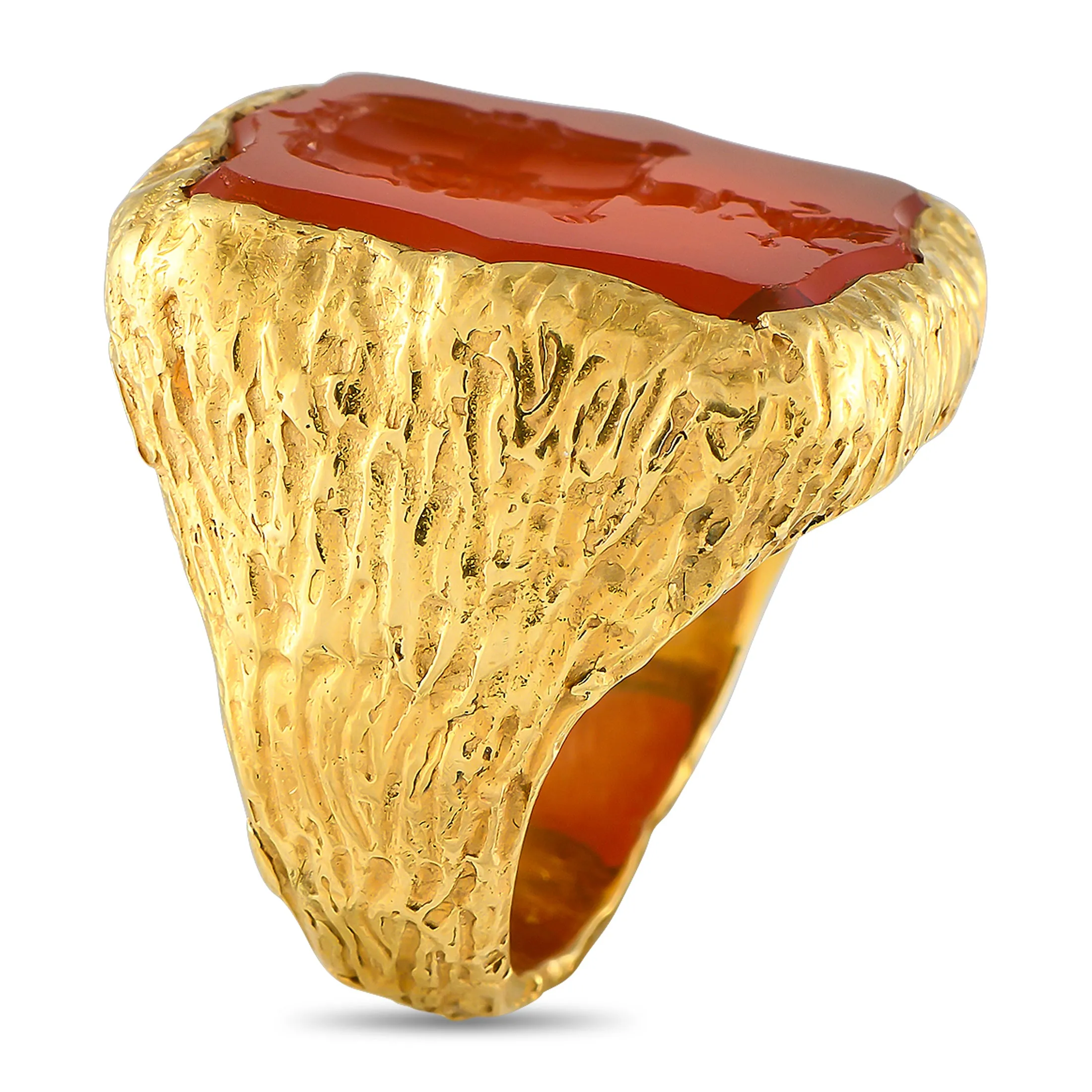 LB Exclusive 18K Yellow Gold Heraldic Intaglio Carnelian Ring MF02-050525