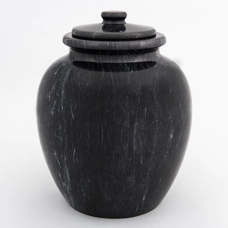 Legacy Round Natural Marble Cremation Urn in Black