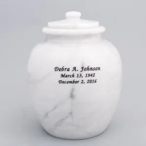 Legacy Round Natural Marble Cremation Urn in White