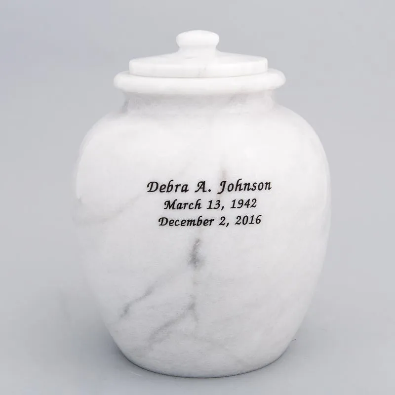 Legacy Round Natural Marble Cremation Urn in White