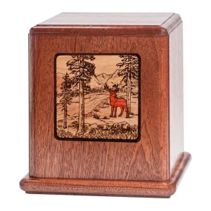 Mahogany Urn with Mosaic Deer Artwork