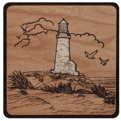 Mahogany Urn with Mosaic Lighthouse Artwork