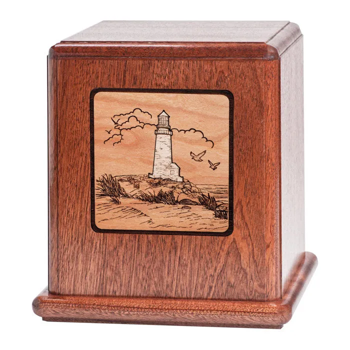 Mahogany Urn with Mosaic Lighthouse Artwork