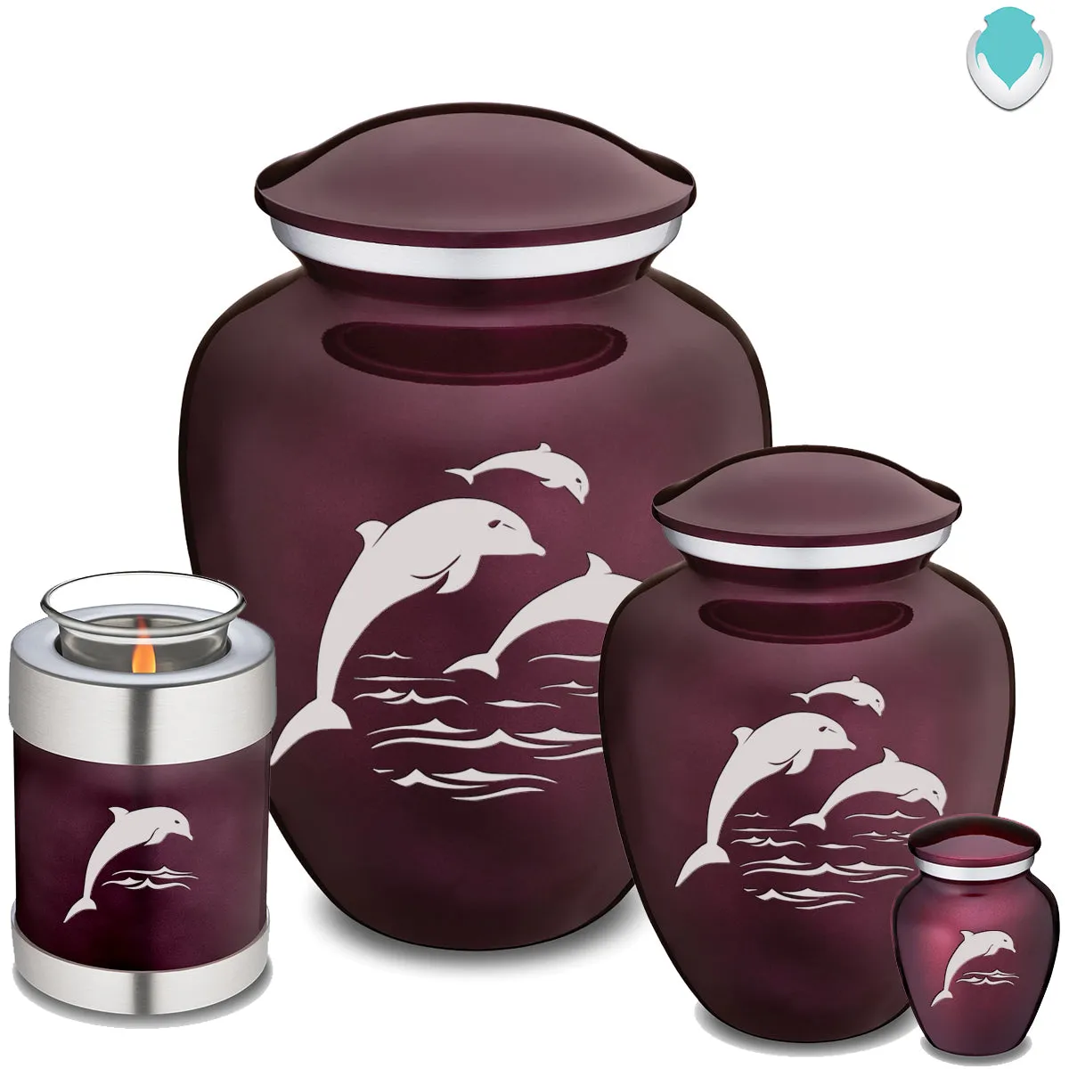 Medium Cherry Purple Embrace Dolphins Cremation Urn