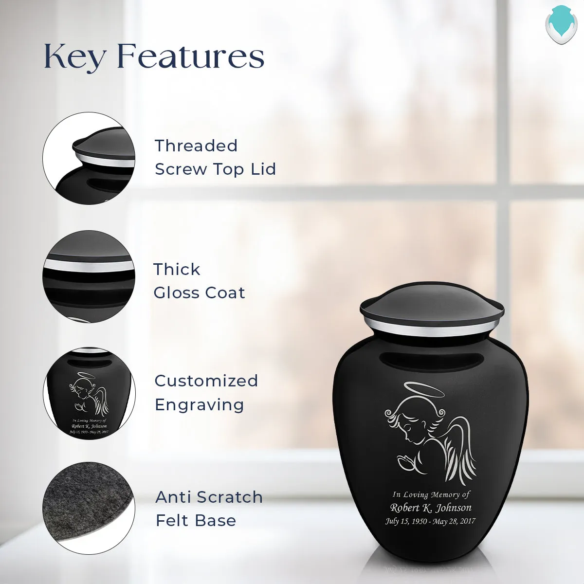 Medium Embrace Black Angel Cremation Urn
