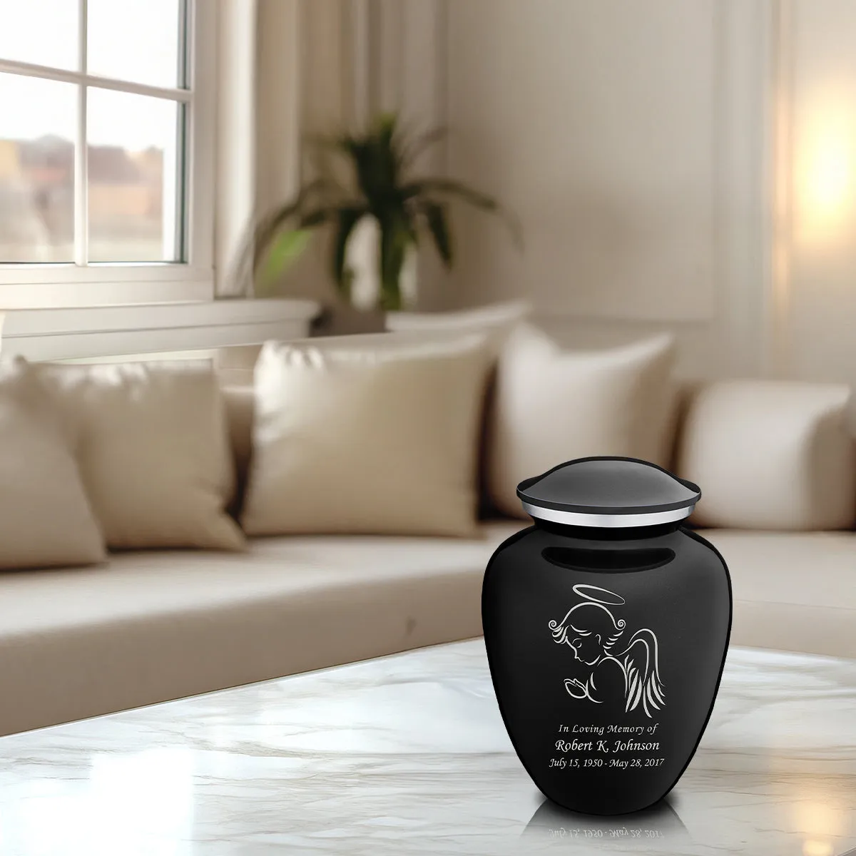 Medium Embrace Black Angel Cremation Urn