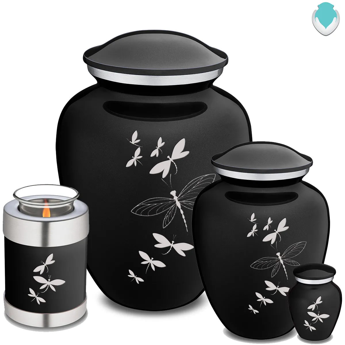 Medium Embrace Black Dragonflies Cremation Urn