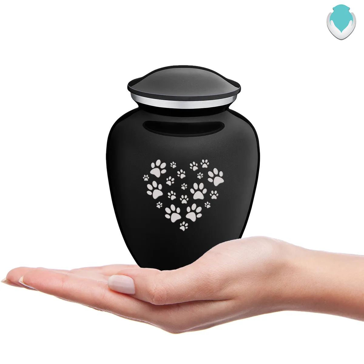 Medium Embrace Black Heart Paws Pet Cremation Urn