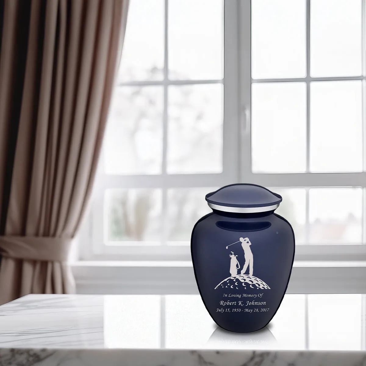 Medium Embrace Cobalt Blue Golfer Cremation Urn