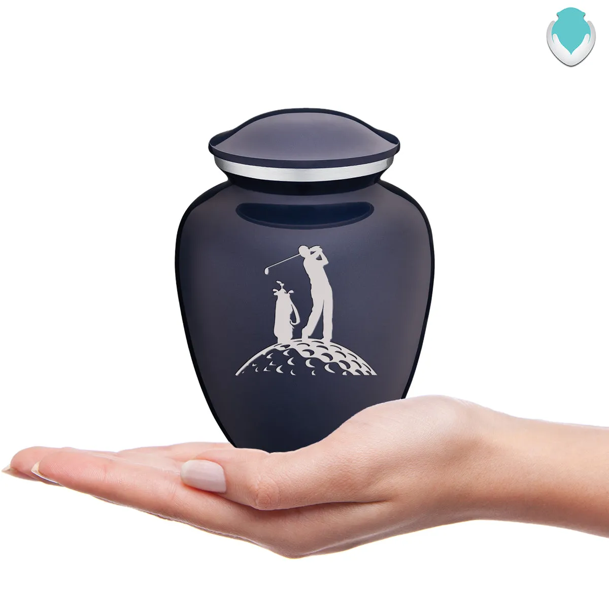 Medium Embrace Cobalt Blue Golfer Cremation Urn