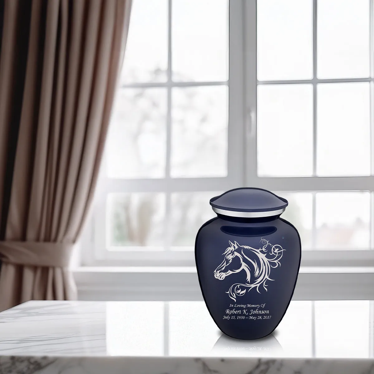 Medium Embrace Cobalt Blue Horse Cremation Urn