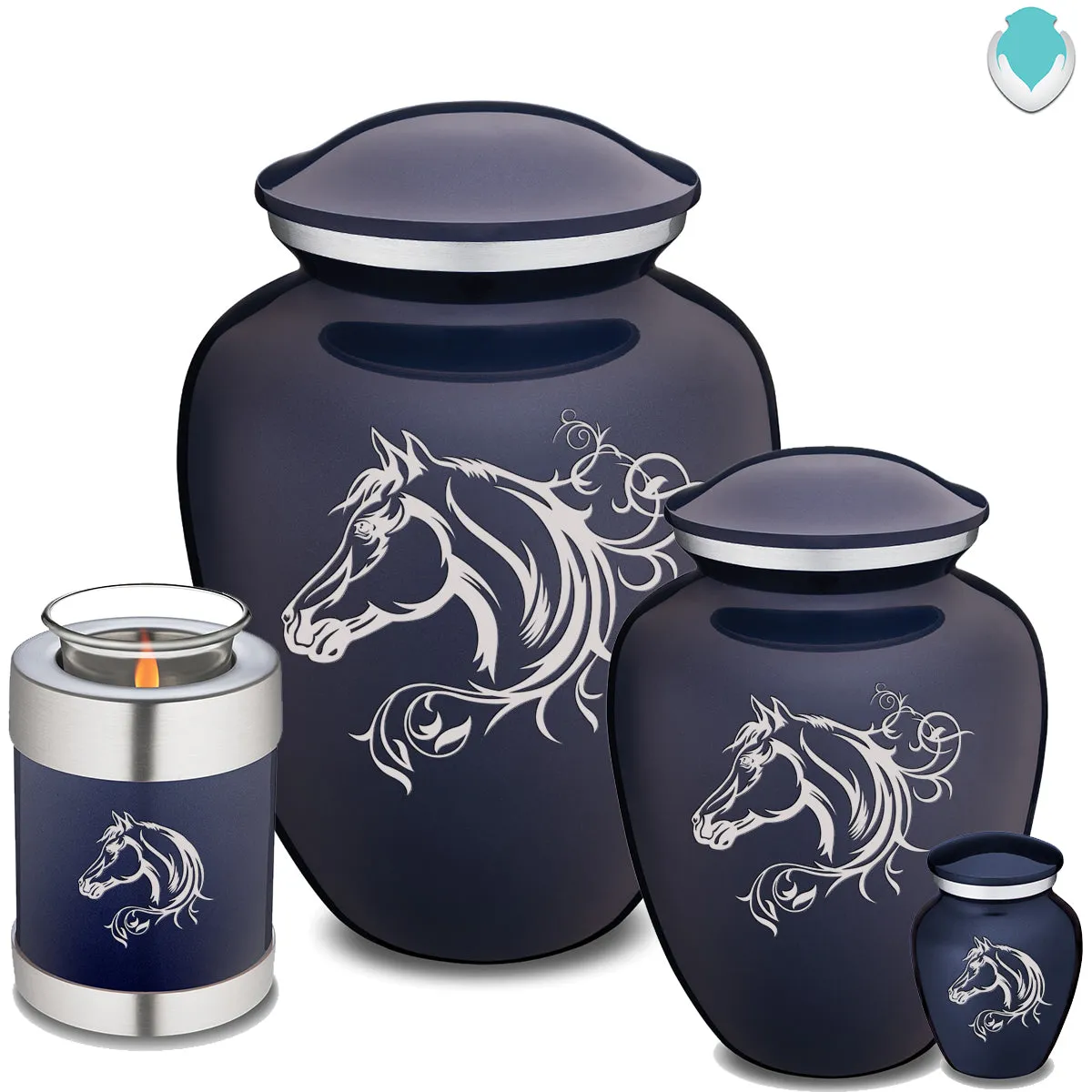 Medium Embrace Cobalt Blue Horse Cremation Urn